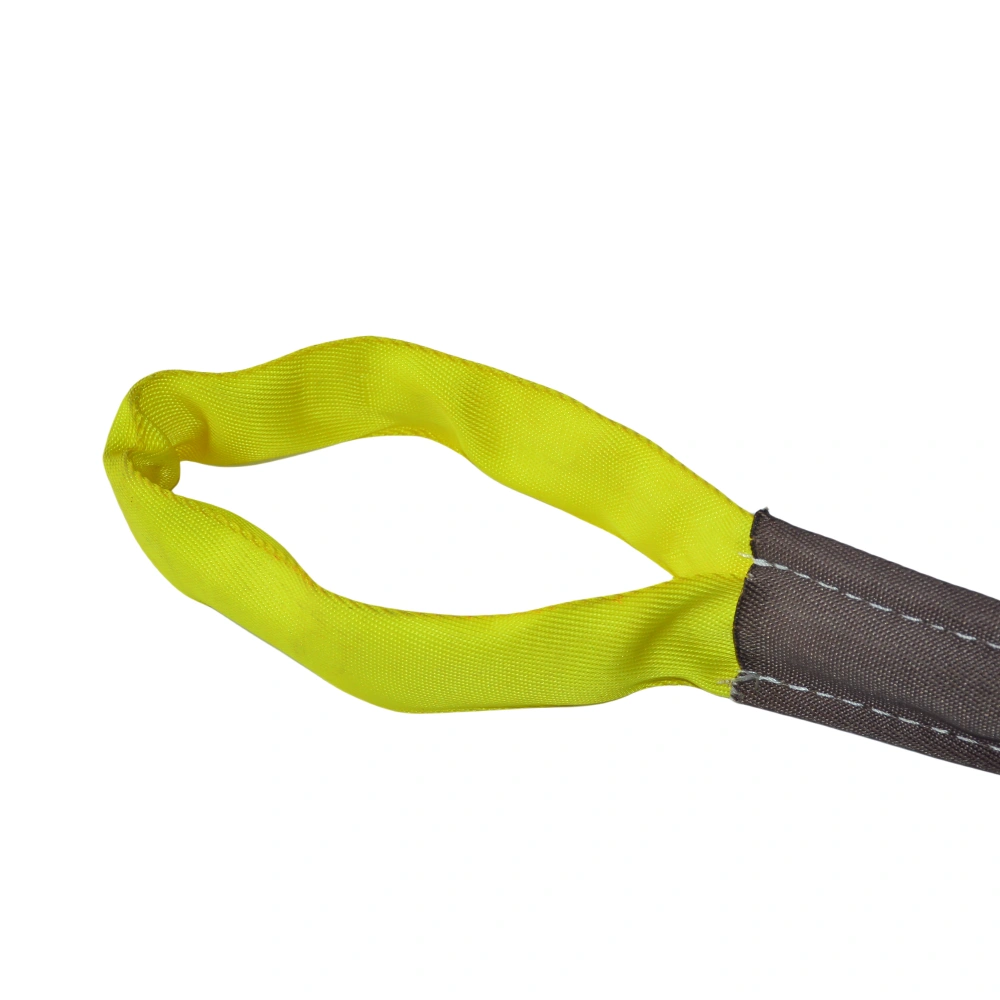 8400 lbs yellow round soft lifting sling with two eyes and protective sleeves asme b30.9 sf 5:1
