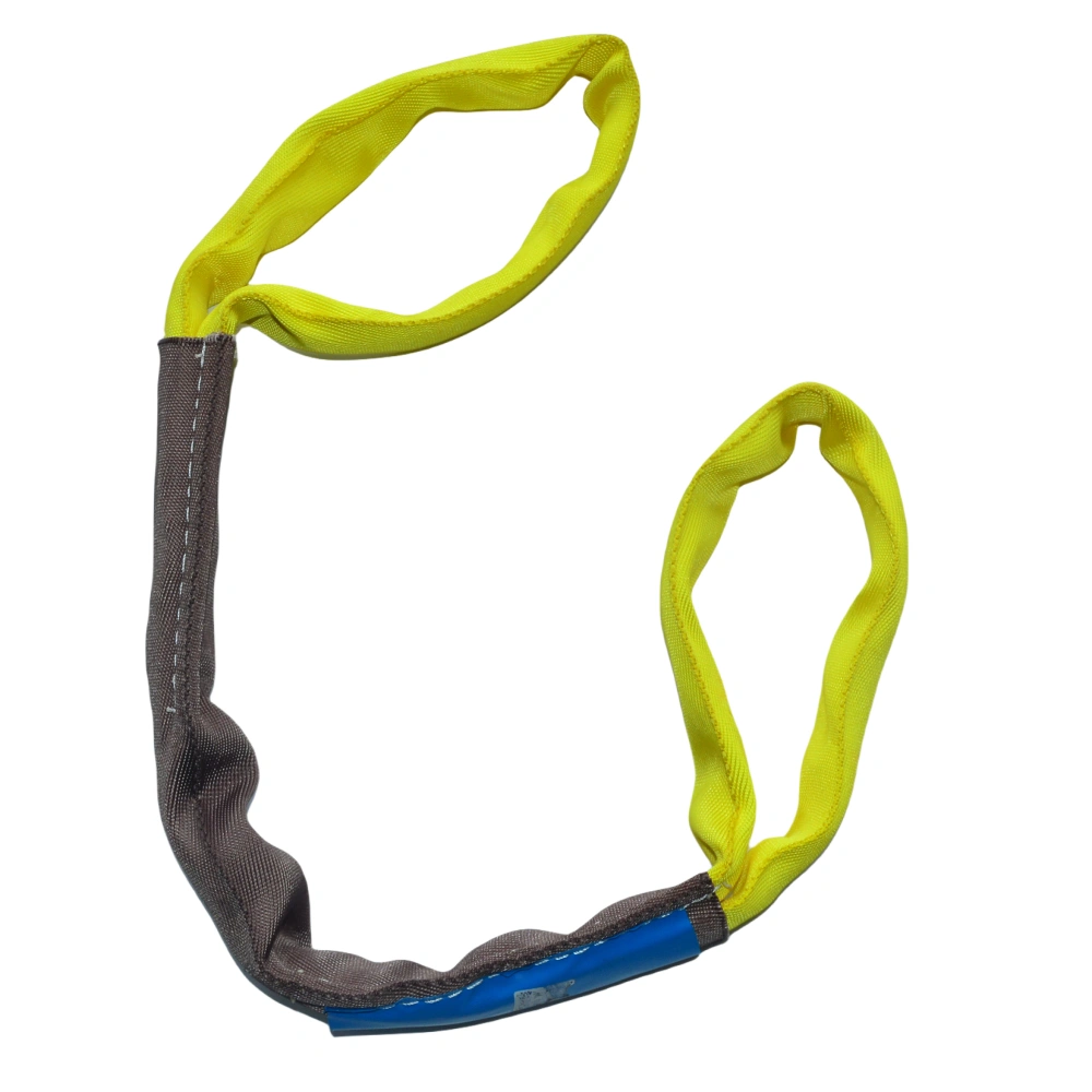 8400 lbs yellow round soft lifting sling with two eyes and protective sleeves asme b30.9 sf 5:1