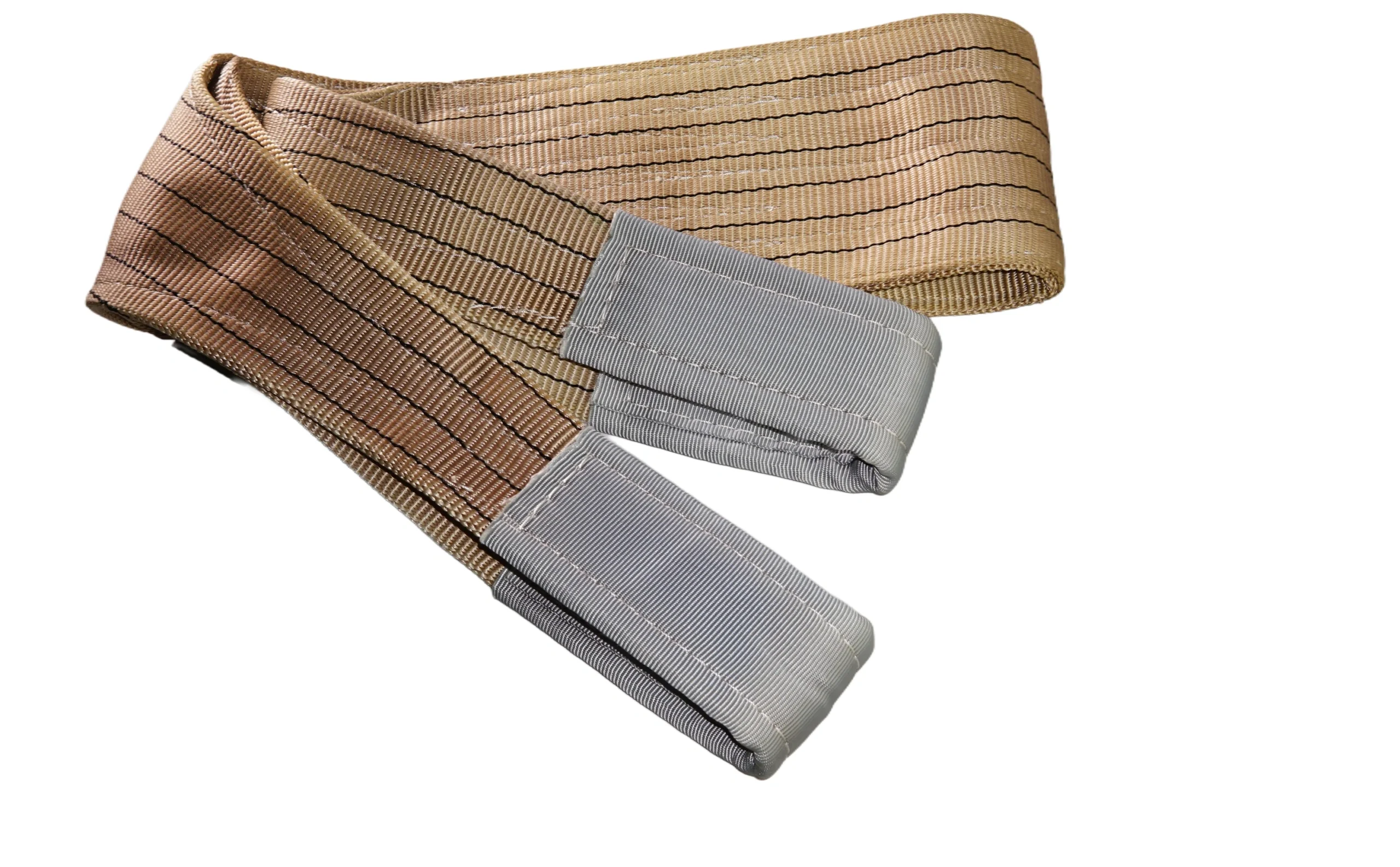6 ton 200mm brown flat lifting webbing sling with double reinforced eyes double ply as1353 sf 8:1