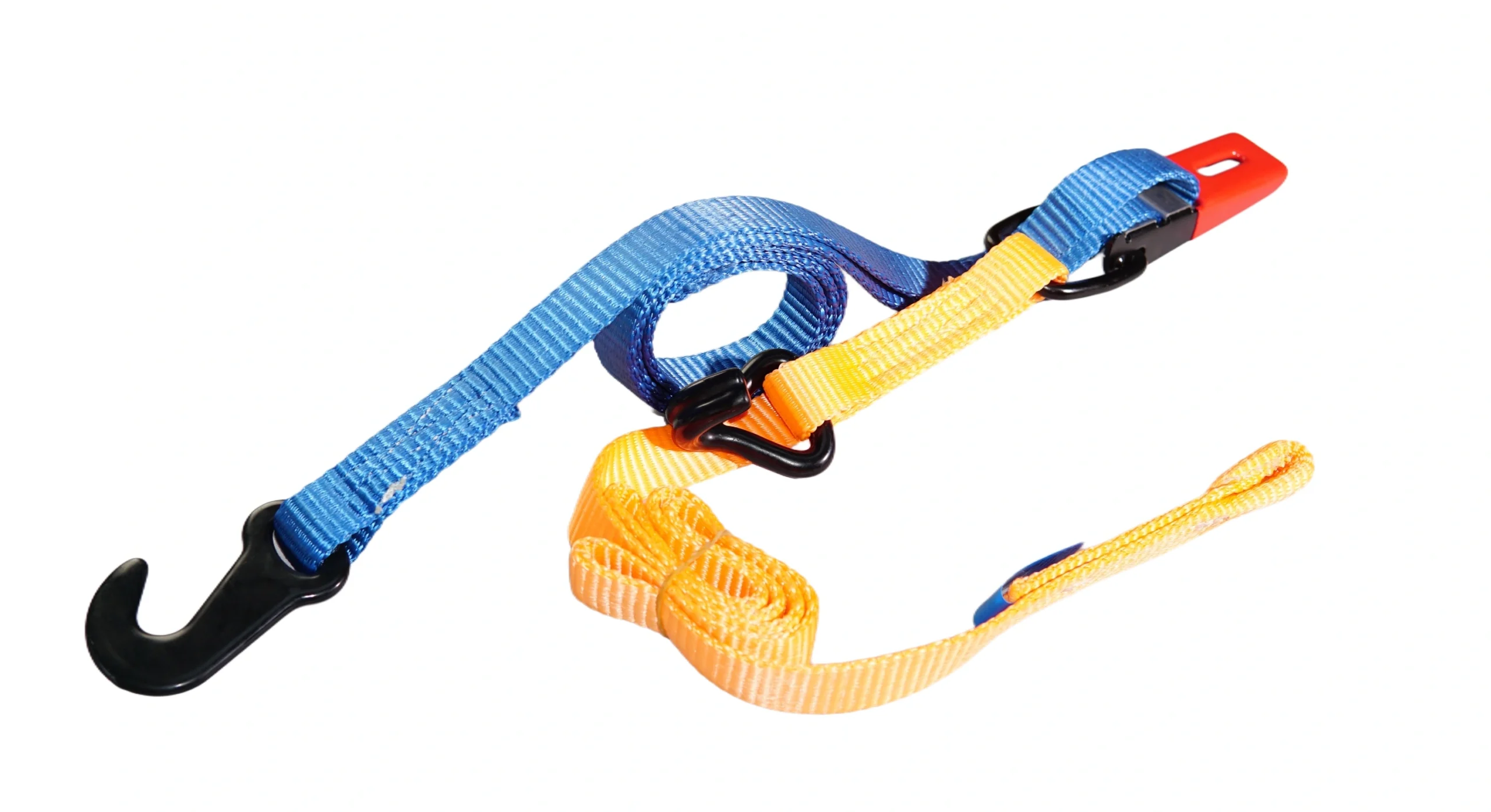 car lashing strap with ratchet buckle and plastified coat hooks